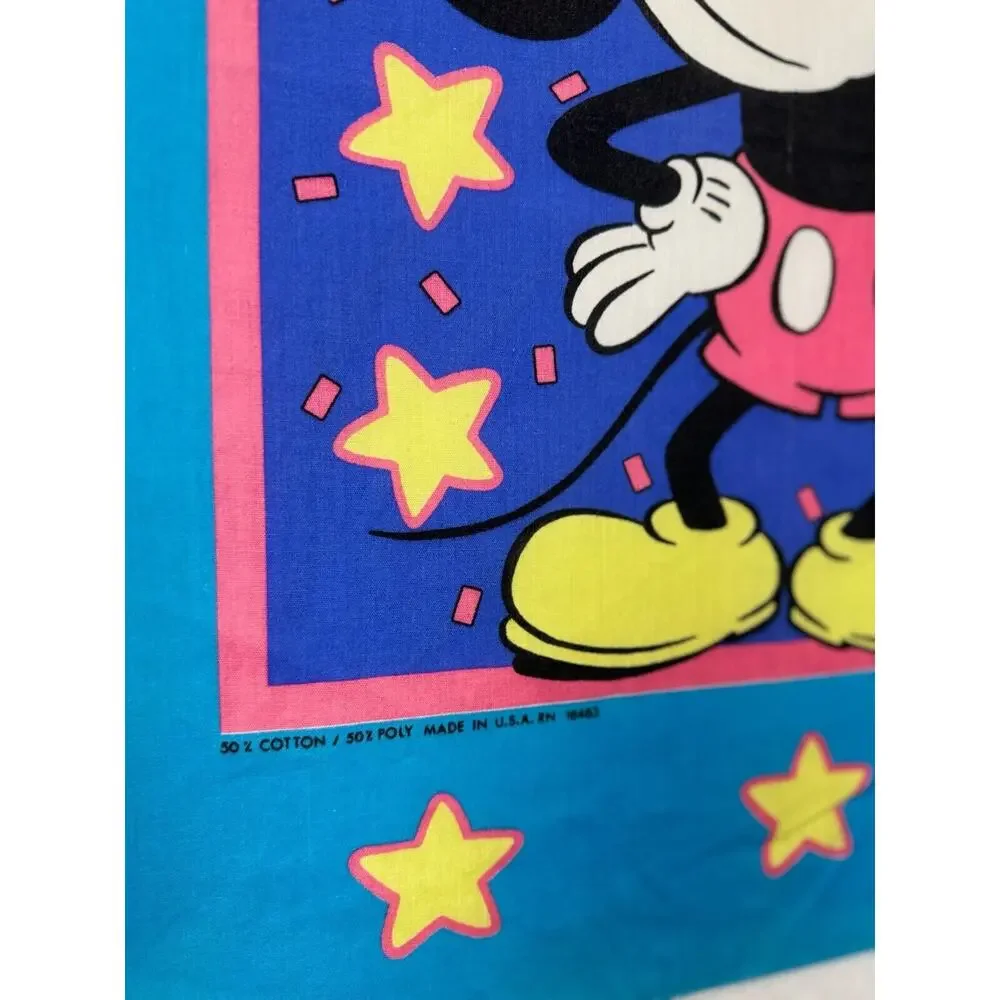 VTG 80s Disney Mickey Mouse Star Handkerchief Scarf Bandana Western Cartoon Blue